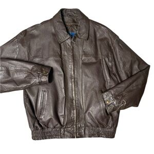 Towncraft Leather Bomber Jacket XLT Brown Quilted Lining Vintage Men’s L Flight